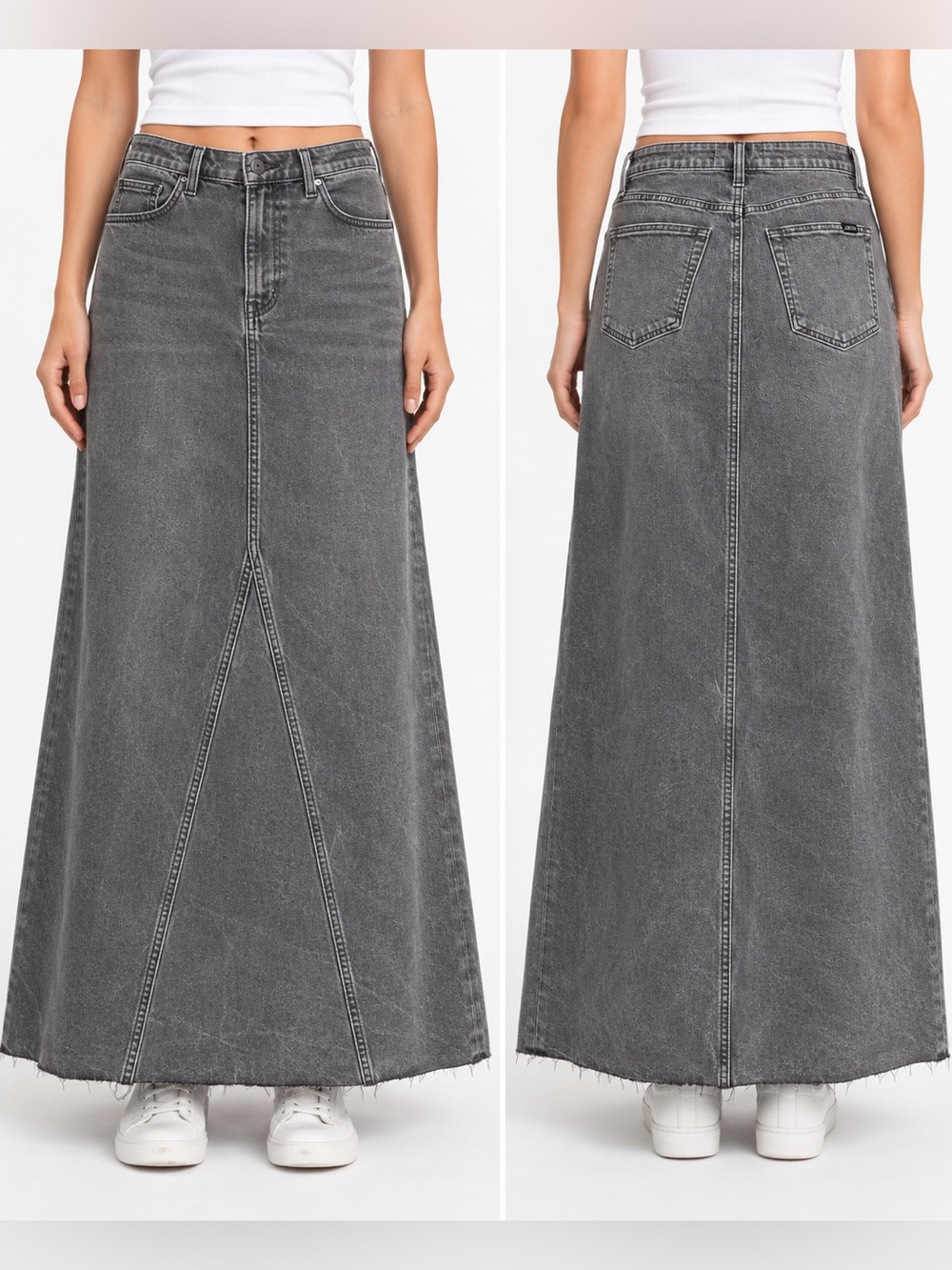NWT Joe's Jeans Amelia Black Denim Maxi Skirt Raw Hem Size 33